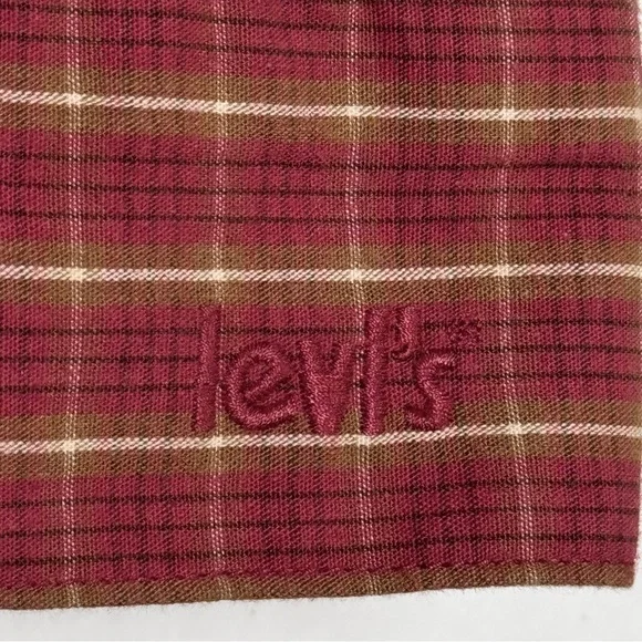 Levis Plaid Crop Blouse Devin Puff Sleeve Top Western Country Red SZ Small - Picture 9 of 16